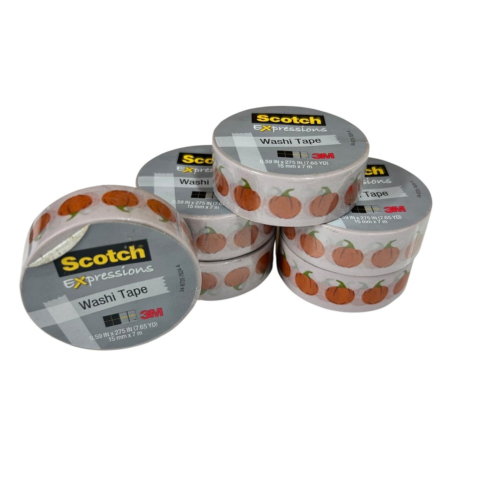 Scotch Expressions Washi Tape 5 Rolls Orange Pumpkin 0.59in 3M 34-8720-7624-4